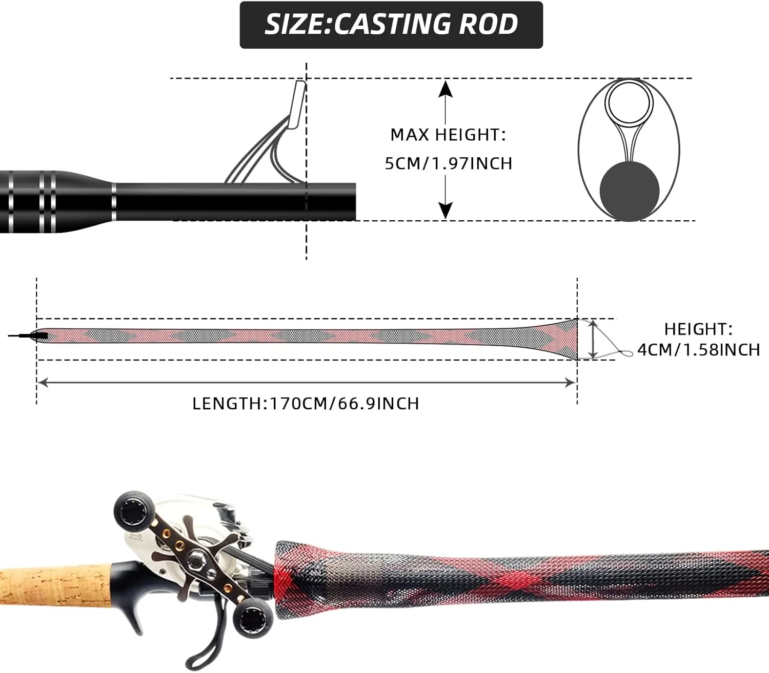 SF Fishing Rod Sock Fishing Rod Sleeve Rod Cover Braided Mesh Rod Protector Pole Gloves Fishing Tools for Spinning Fishing Rod,Casting Rod,Musky Rod, Ice Rod, Fly Rod, Spey Rod