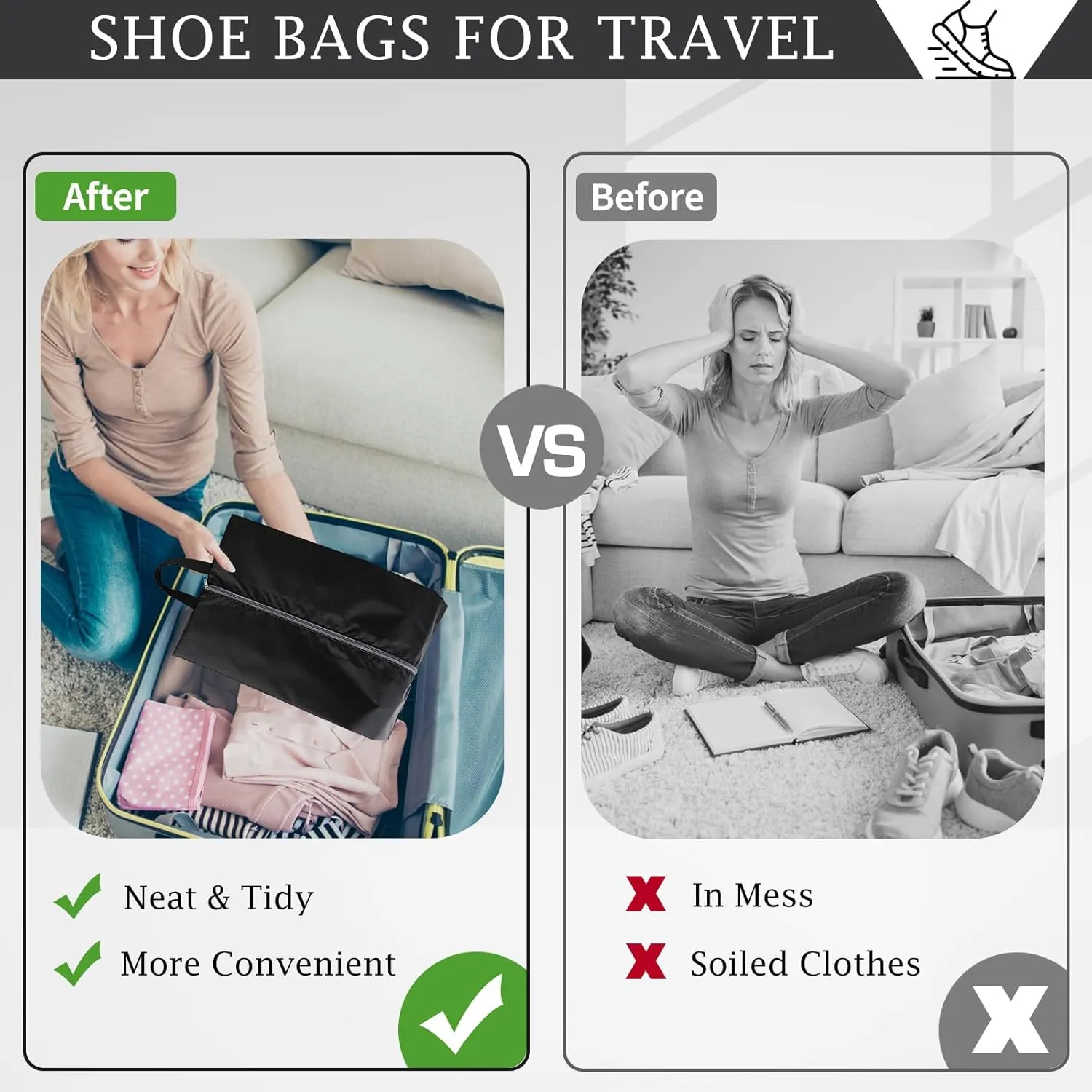 Shoe Bags for Travel, Set of 4 Pack Shoe Travel Bags for Packing, Large Waterproof Portable Travel Shoe Bag with Zipper Travel Essentials Women for and Men