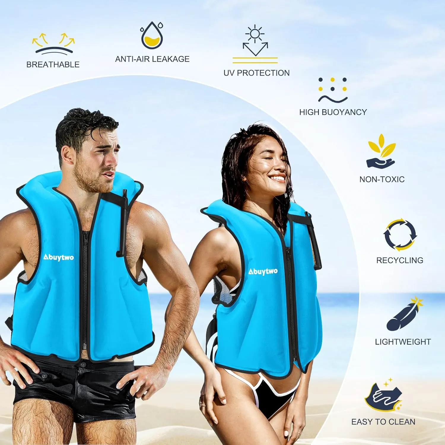 Snorkel Vests for Adults, Abuytwo Inflatable Snorkeling Vest Adjustable Waist-belt Swim Vest Snorkel Jacket Buoyancy Vest