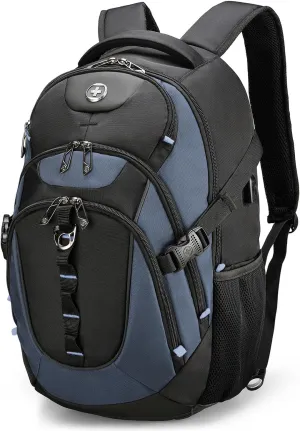 Swissdigital Design Large Business Laptop Backpack with Smart USB Charging Port Travel Backpack Fits 15.6 inches Laptops, College Backpack for Men Women,Haze Blue/Black | SD803