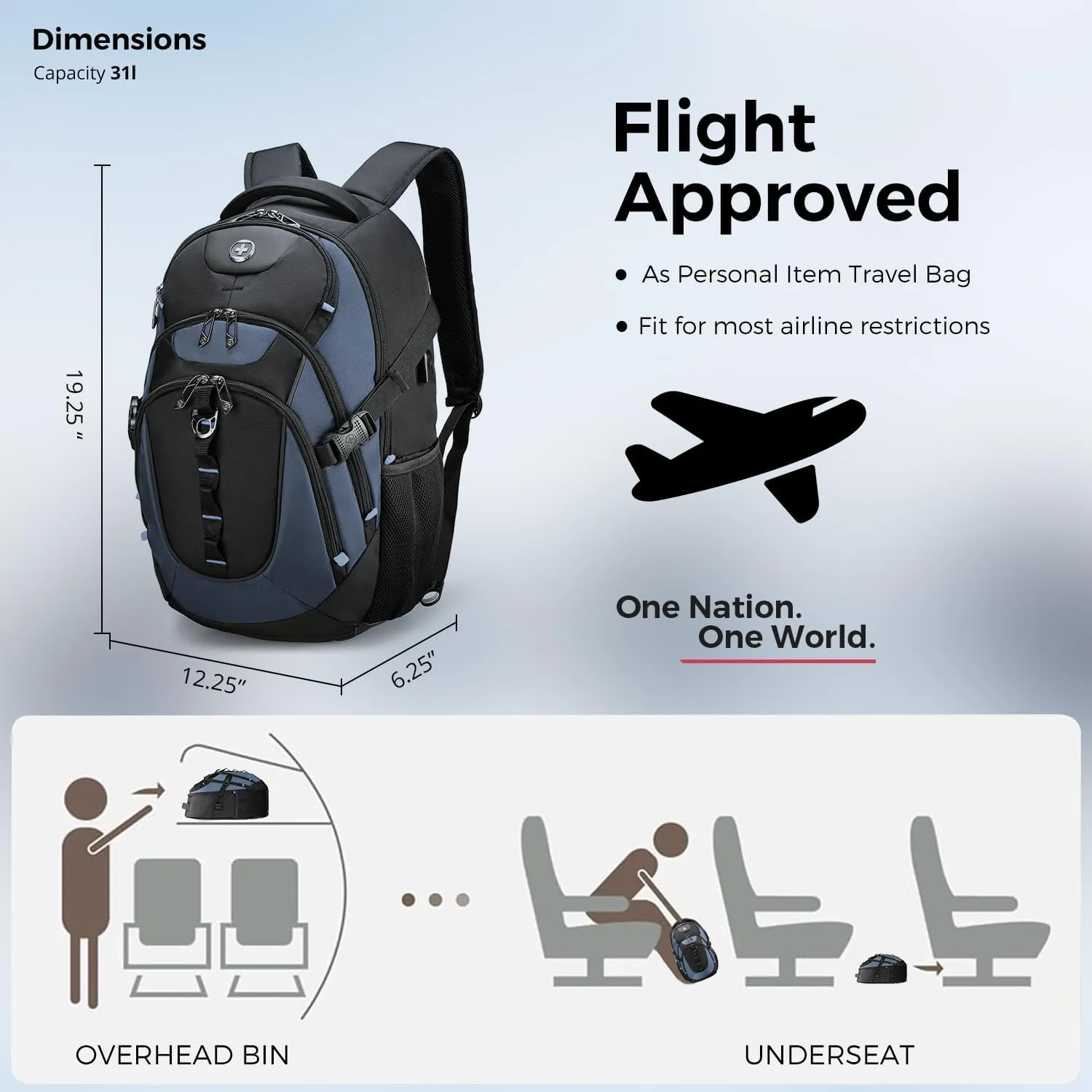 Swissdigital Design Large Business Laptop Backpack with Smart USB Charging Port Travel Backpack Fits 15.6 inches Laptops, College Backpack for Men Women,Haze Blue/Black | SD803