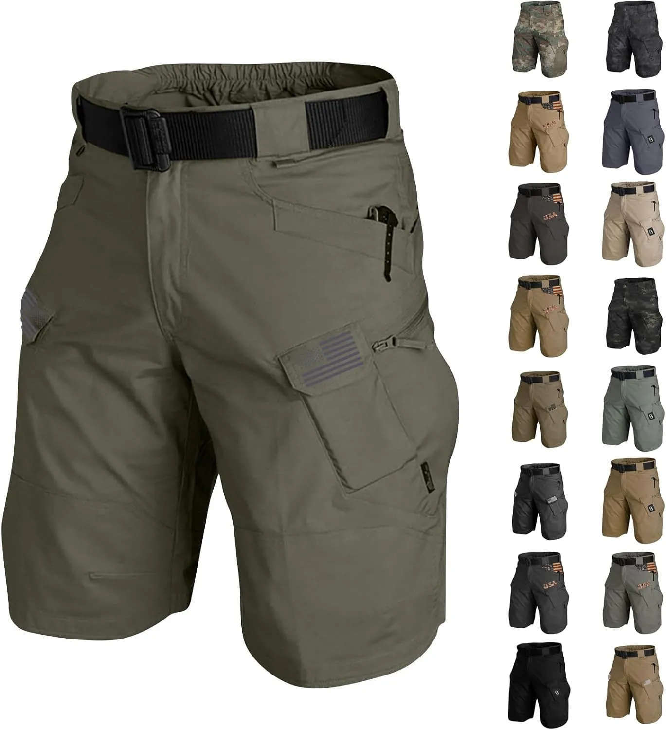 Tactical Cargo Shorts for Men Stretch Waist Waterproof Relaxed Fit Work Shorts Lightweight Hiking Short with Pockets