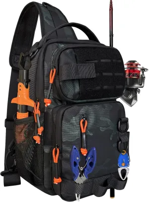 Tactical Fishing Sling Backpack Outdoor Fishing Tackle Storage Bag for Gear and Equipment Shoulder Backpacks-Gift for Men (Black Camouflage)