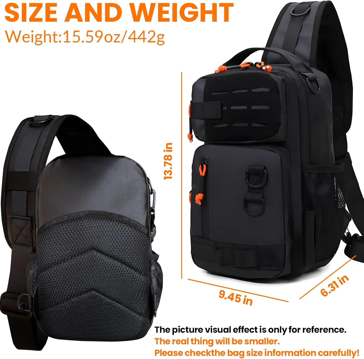 Tactical Fishing Sling Backpack Outdoor Fishing Tackle Storage Bag for Gear and Equipment Shoulder Backpacks-Gift for Men (Black)