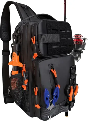 Tactical Fishing Sling Backpack Outdoor Fishing Tackle Storage Bag for Gear and Equipment Shoulder Backpacks-Gift for Men (Black)