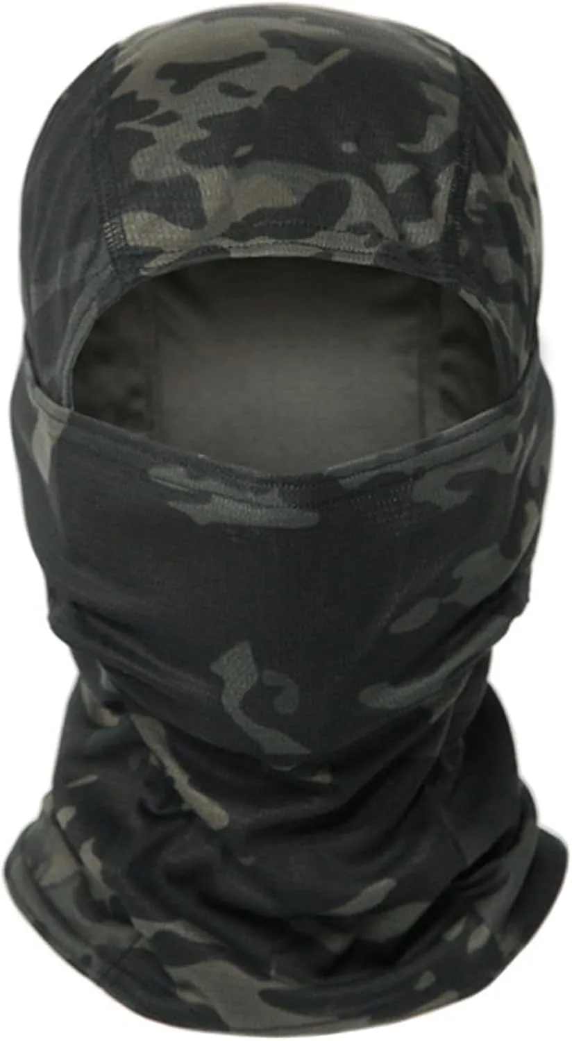 Tactical Suit,Combat Pants and Shirt,Cap Gloves Balaclava Set,Black Camo Uniform Men's Military Airsoft Gear