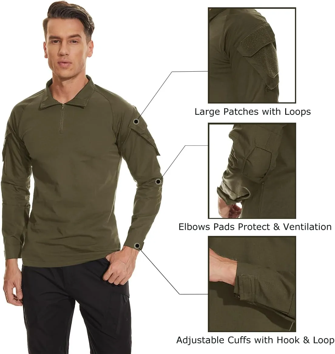 TACVASEN Men's Tactical Shirt Long Sleeve Combat Shirt 1/4 Zip with Pockets Military Army Paintball Airsoft Breathable