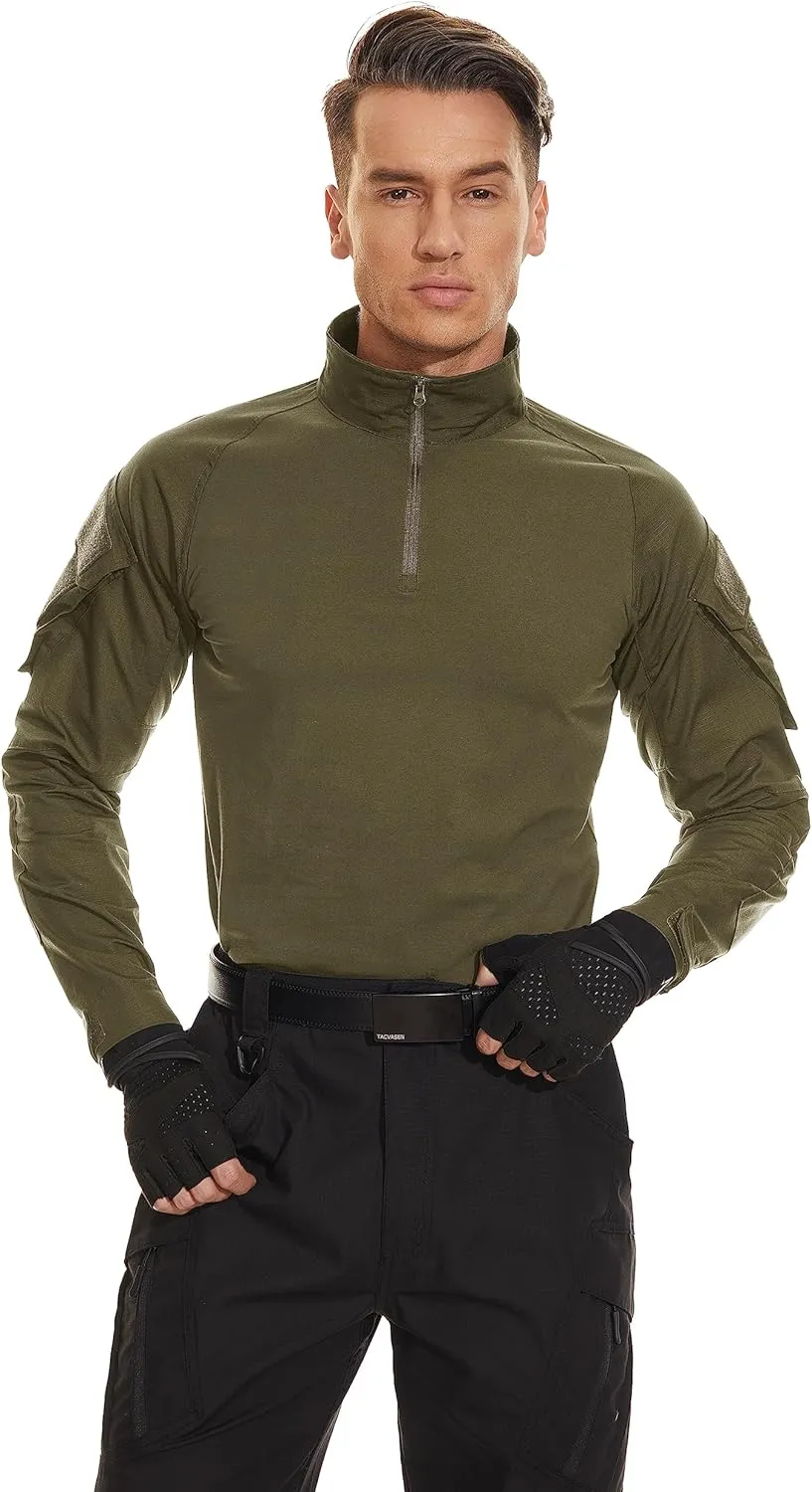 TACVASEN Men's Tactical Shirt Long Sleeve Combat Shirt 1/4 Zip with Pockets Military Army Paintball Airsoft Breathable