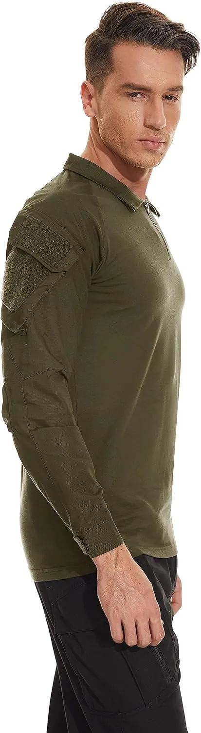 TACVASEN Men's Tactical Shirt Long Sleeve Combat Shirt 1/4 Zip with Pockets Military Army Paintball Airsoft Breathable