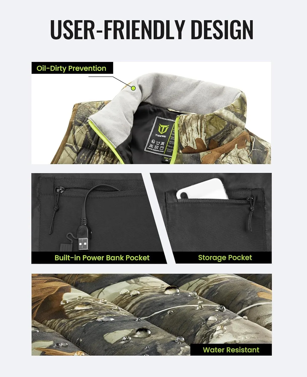 TIDEWE Mens Heated Vest with Battery Pack, Lightweight Vest for Hunting/Hiking