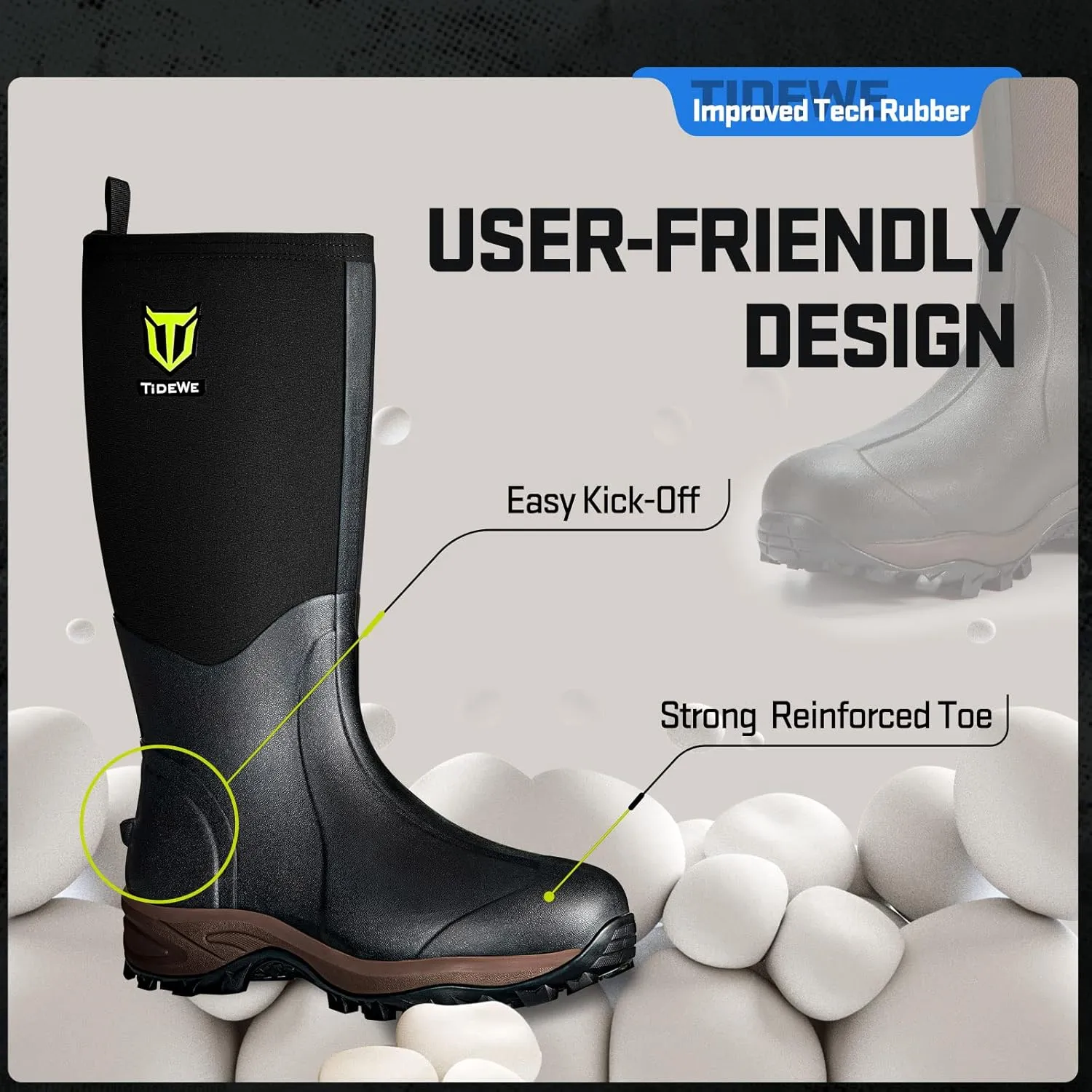 TIDEWE Rubber Neoprene Boots Men And Women, Waterproof Sturdy 6mm Neoprene Boot, Rain Boot Hunting Boot Arctic Outdoor BootBlack, Brown & Next Camo G2