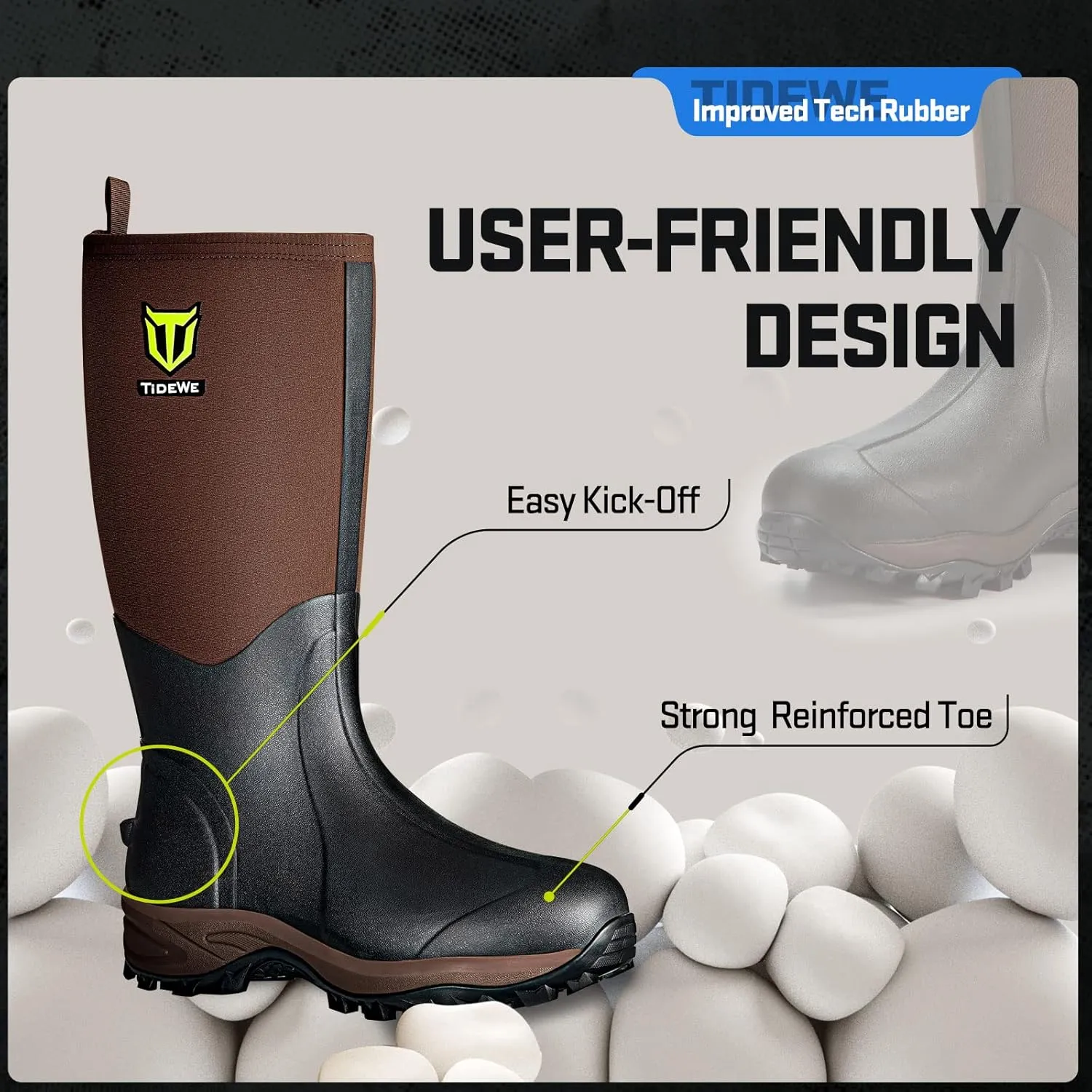 TIDEWE Rubber Neoprene Boots Men And Women, Waterproof Sturdy 6mm Neoprene Boot, Rain Boot Hunting Boot Arctic Outdoor BootBlack, Brown & Next Camo G2