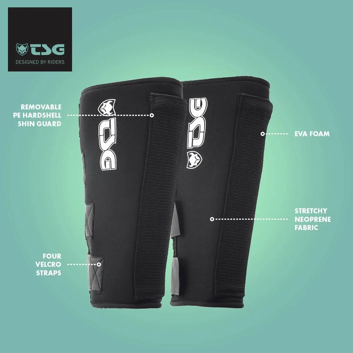 TSG Shinguard BMX, Leg Protector, Cycling, Men & Women, Hardshell, EVA Foam Padding, Stretchy Neoprene, Open Back, Removable Splint, MTB, Trail, Downhill, Dirt, Park, Certified, Adults, Swiss Design