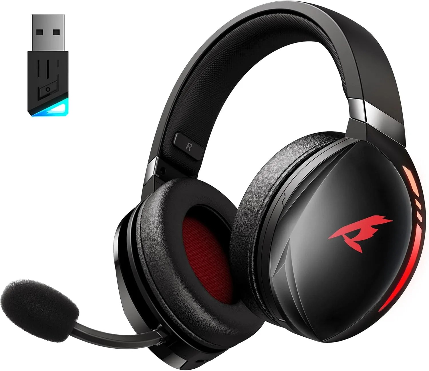 UG-06 Wireless Gaming Headset with Noise Canceling Microphone for PS5, PS4, PC, Mac, Bluetooth 5.4 & 2.4Ghz Wireless Gaming Headphones, 50MM Drivers, 65Hr Battery Life, Black Red