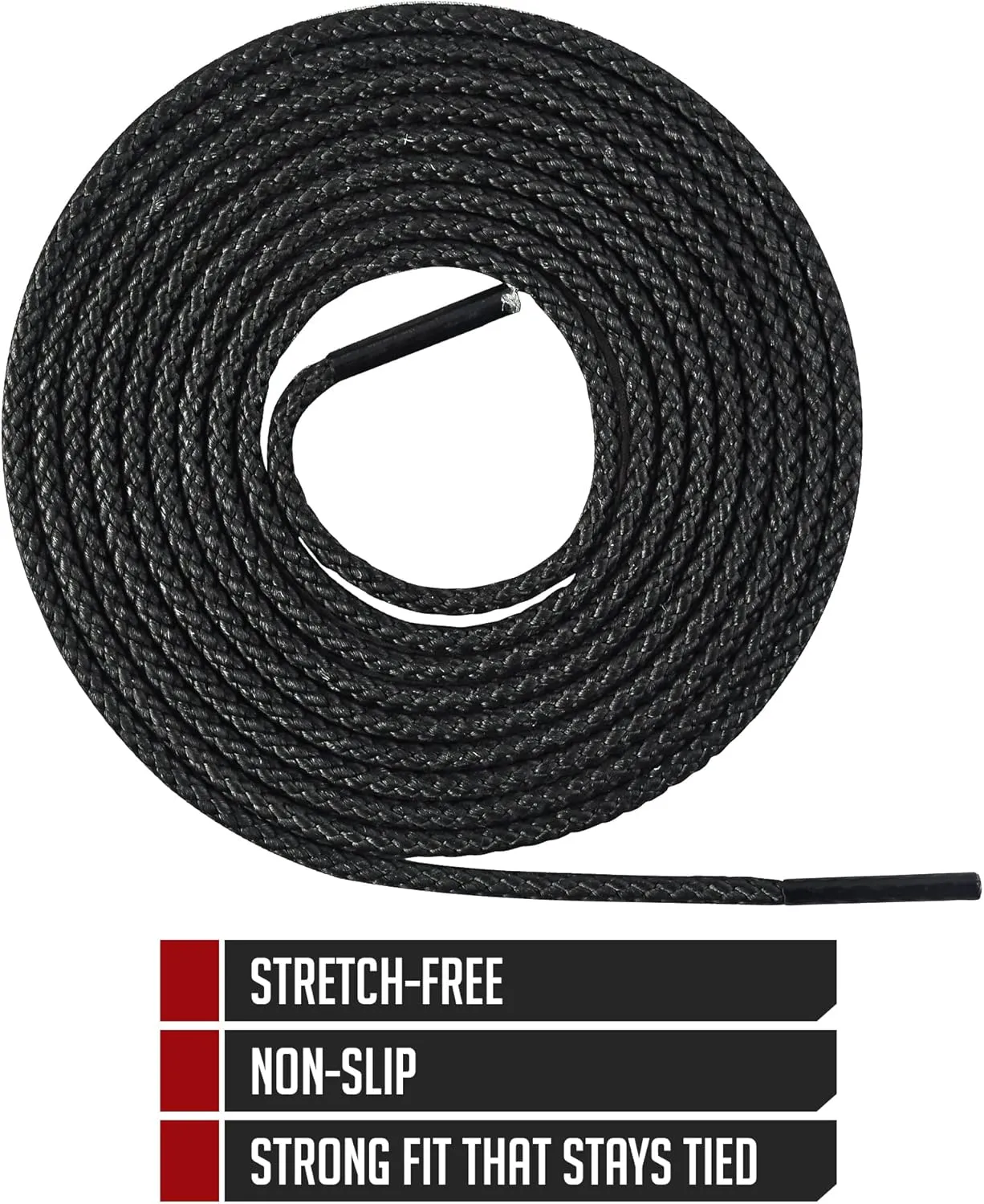 Unbreakable Round Bootlaces - Indestructible, Waterproof & Fire Resistant Laces, 1500-Pound Breaking Strength/Pair