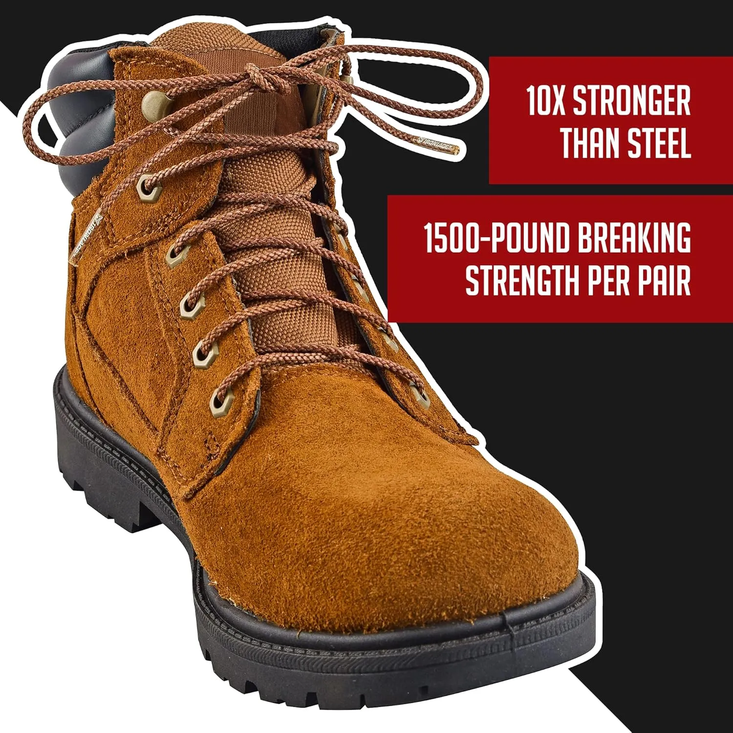 Unbreakable Round Bootlaces - Indestructible, Waterproof & Fire Resistant Laces, 1500-Pound Breaking Strength/Pair