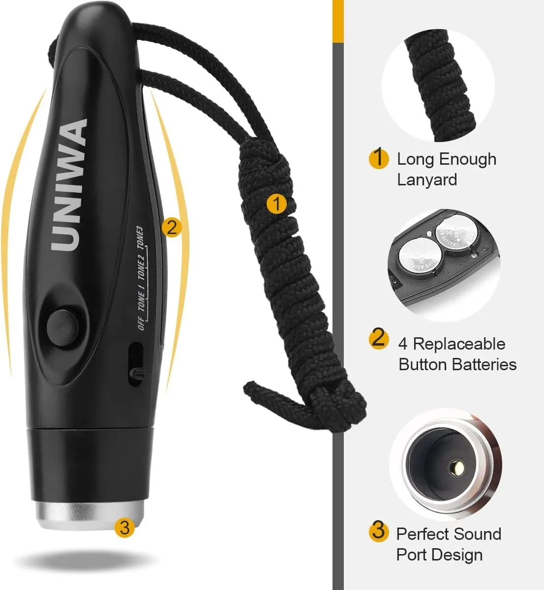 UNIWA Electronic Whistles, 2 Pack Handheld 3 Tone High Volume Electric Whistle with Lanyard for Teacher Coach Referee, Loudest Emergency Whistle Volleyball Soccer Sports Whistle