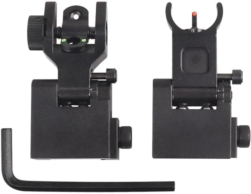 V2 Fiber Optic Iron Sights with Green Red Fiber Optics Dots, Flip Up Front and Rear Backup Sights, Tool-Free Adjustable Front Sight Rapid Transition