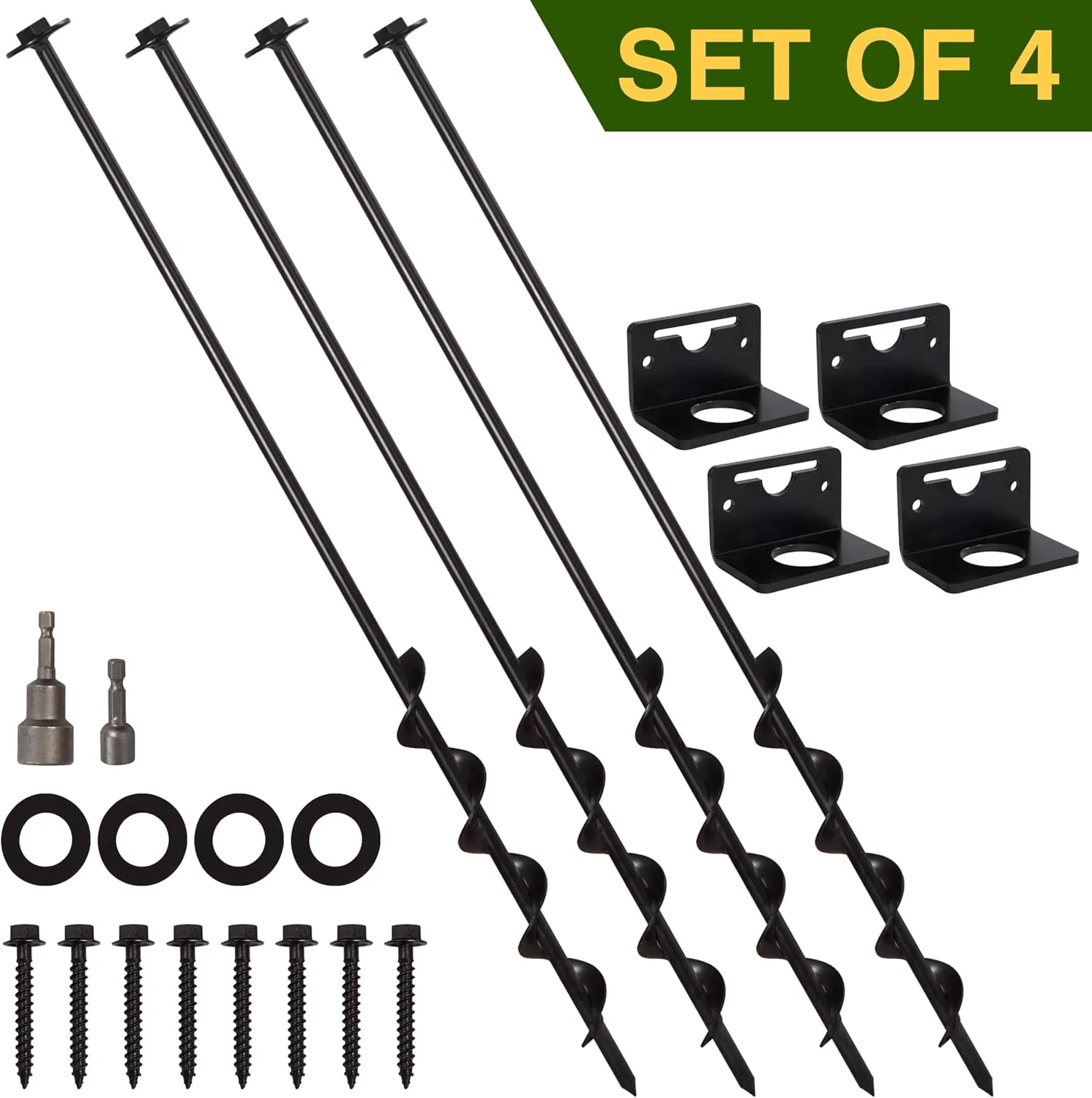 VASGOR 24 Mobile Home Anchors - Ground Anchor Screw in with Brackets and Adapter for Drill - Earth Anchors - Storage Shed and Swing Anchor Kits