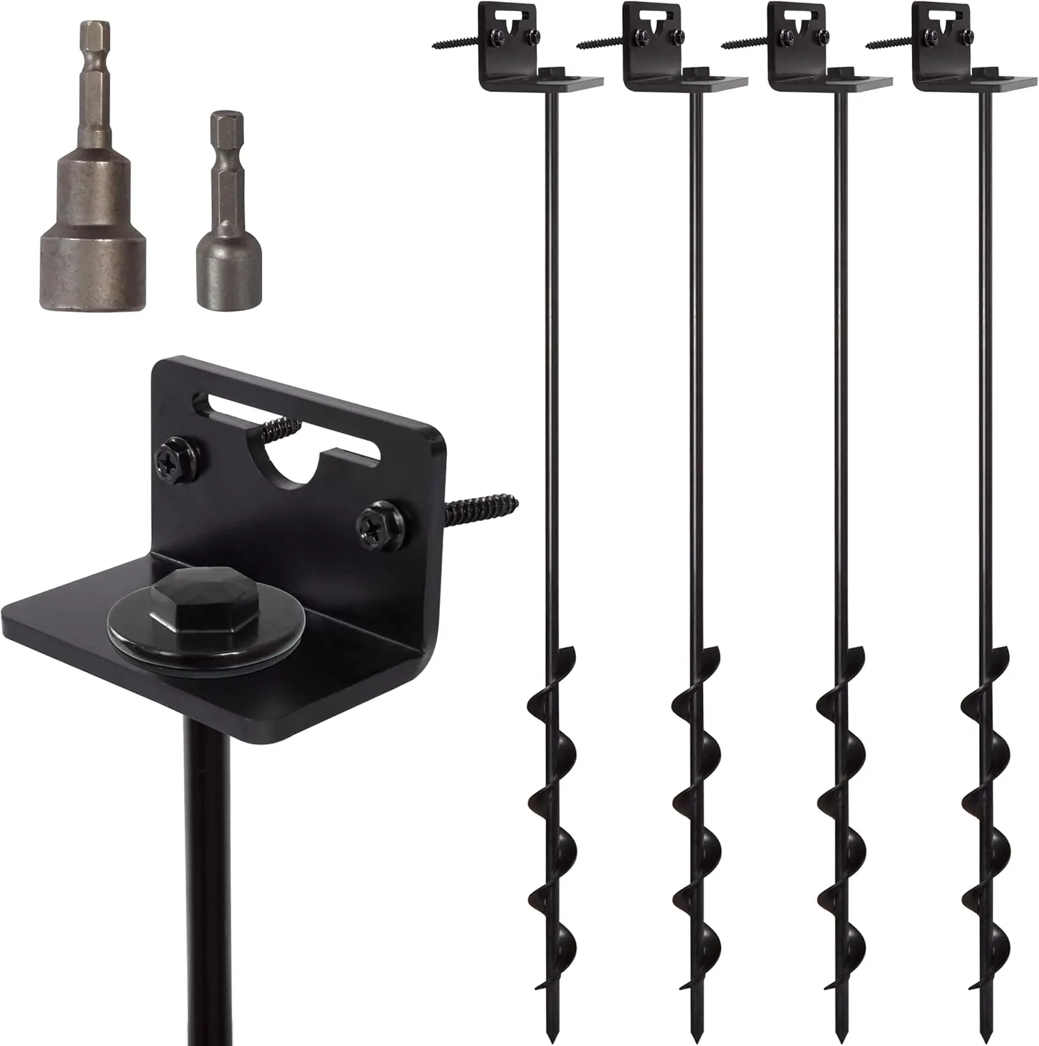 VASGOR 24 Mobile Home Anchors - Ground Anchor Screw in with Brackets and Adapter for Drill - Earth Anchors - Storage Shed and Swing Anchor Kits