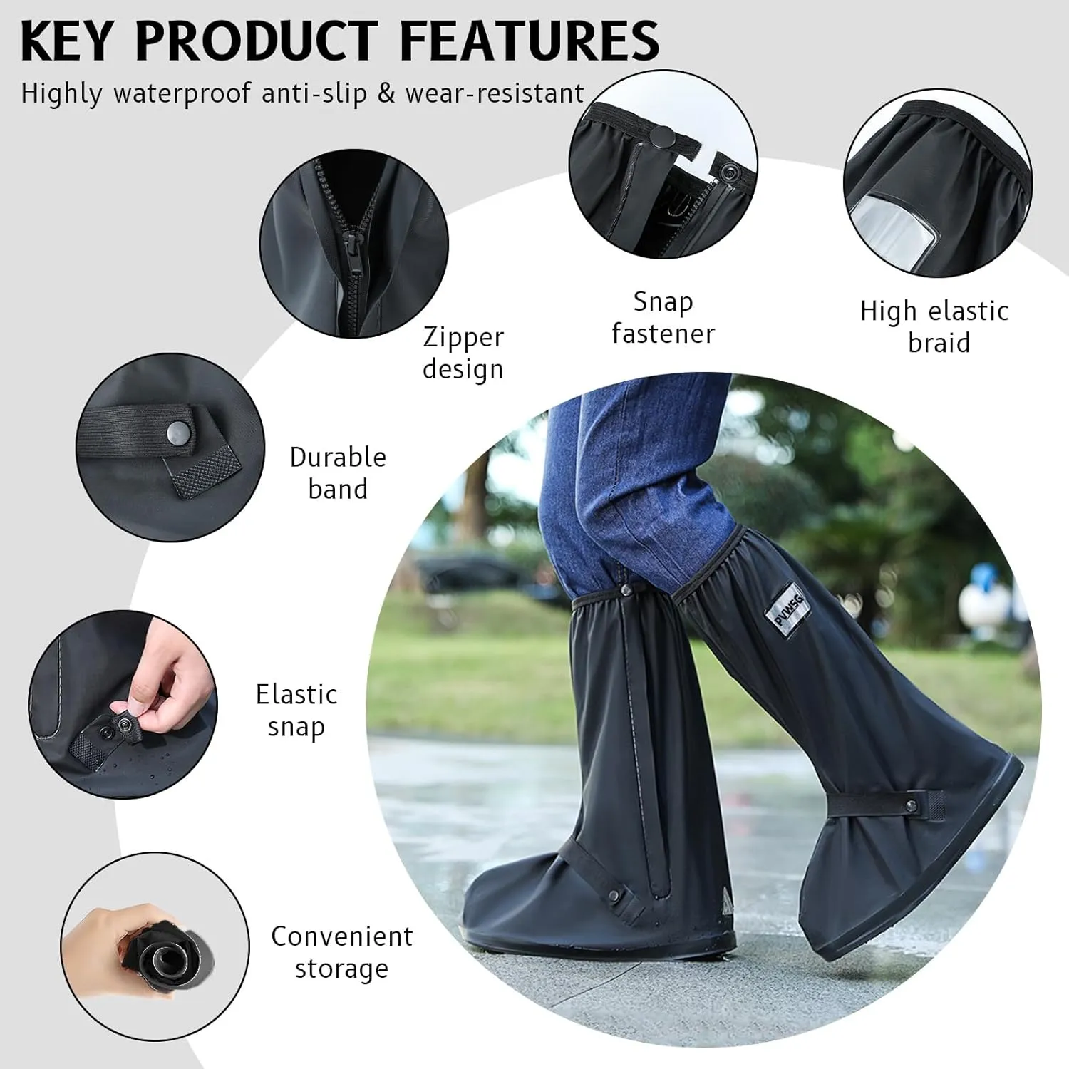 Waterproof Shoe Covers for Rain with Reflector Reusable Waterproof Rain Cover for Shoes Non-Slip PVC Snow Boot Covers