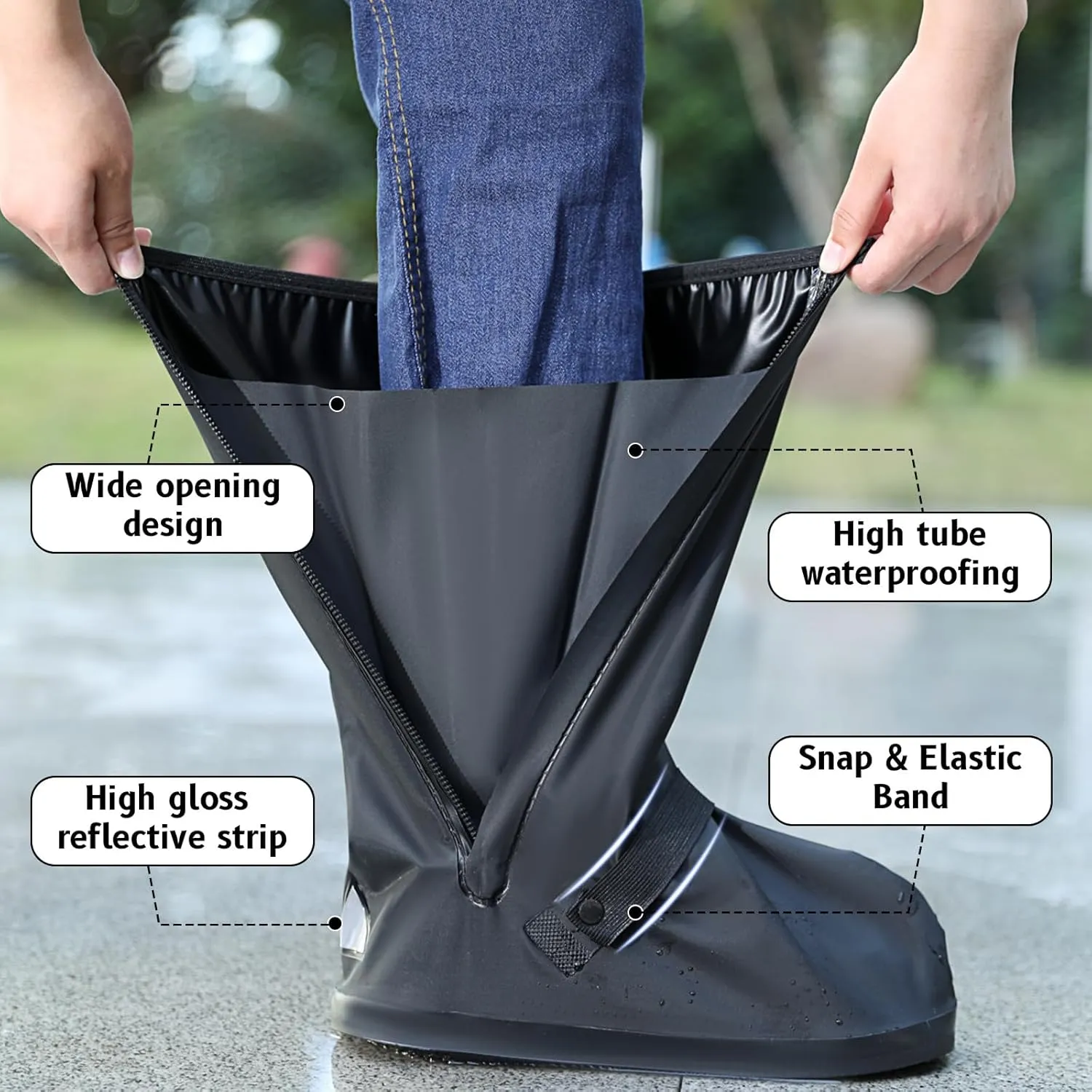 Waterproof Shoe Covers for Rain with Reflector Reusable Waterproof Rain Cover for Shoes Non-Slip PVC Snow Boot Covers