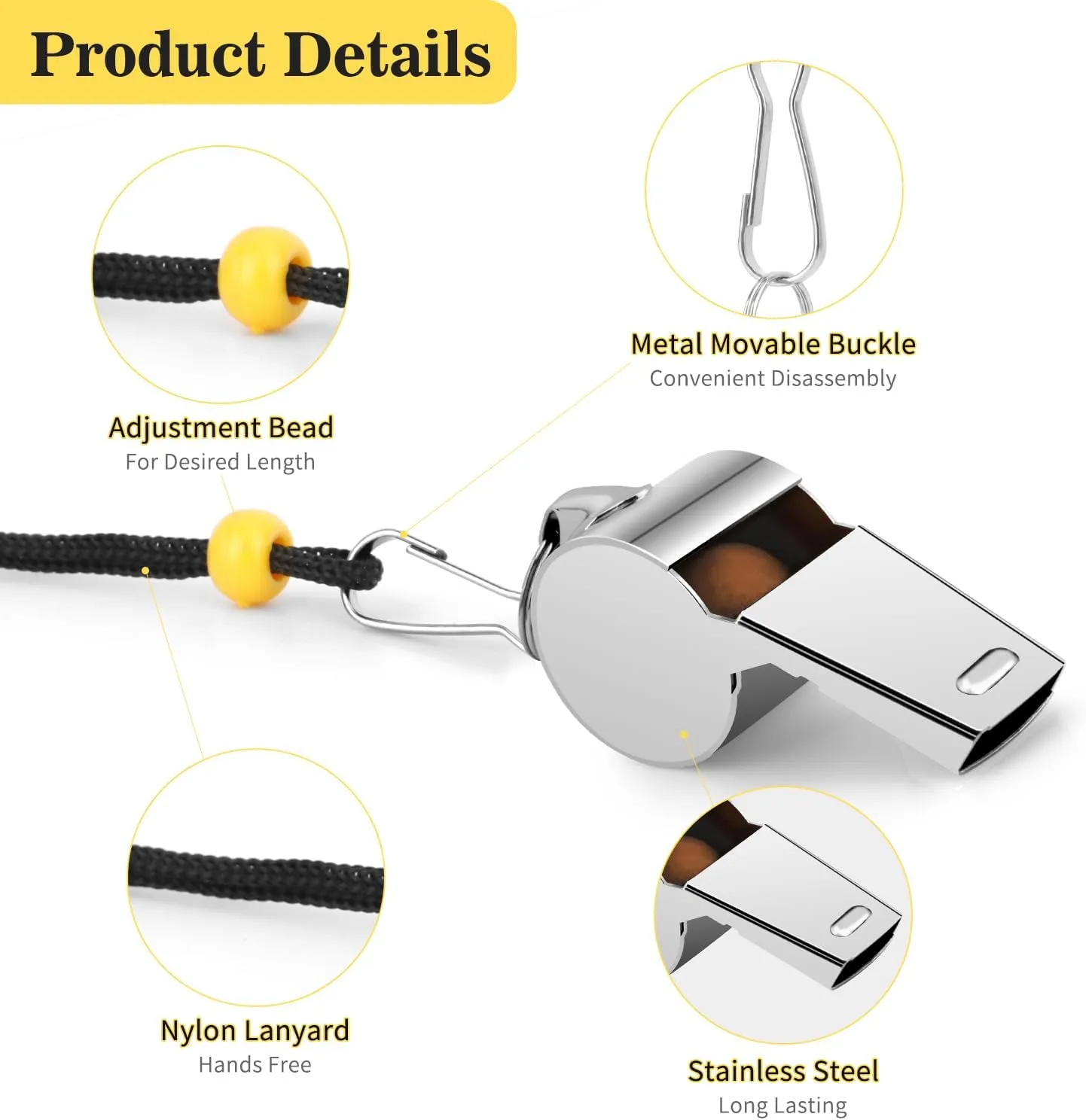 Whistle, Whistle for Coaches Stainless Steel Lifeguard Whistle Loud Crisp Sound Metal Referees Whistle with Lanyard Buckle Emergency Whistle for Adults Teachers Official Football Sports Training