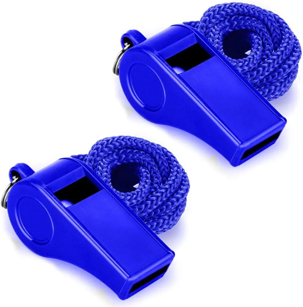 Whistle with Lanyard, 2 Packs Blue Plastic Whistles, Extra Loud Sports Whistles Great for Coach, Referee, Basketball, Lifeguard, Survival
