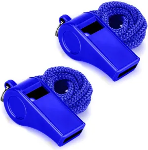 Whistle with Lanyard, 2 Packs Blue Plastic Whistles, Extra Loud Sports Whistles Great for Coach, Referee, Basketball, Lifeguard, Survival