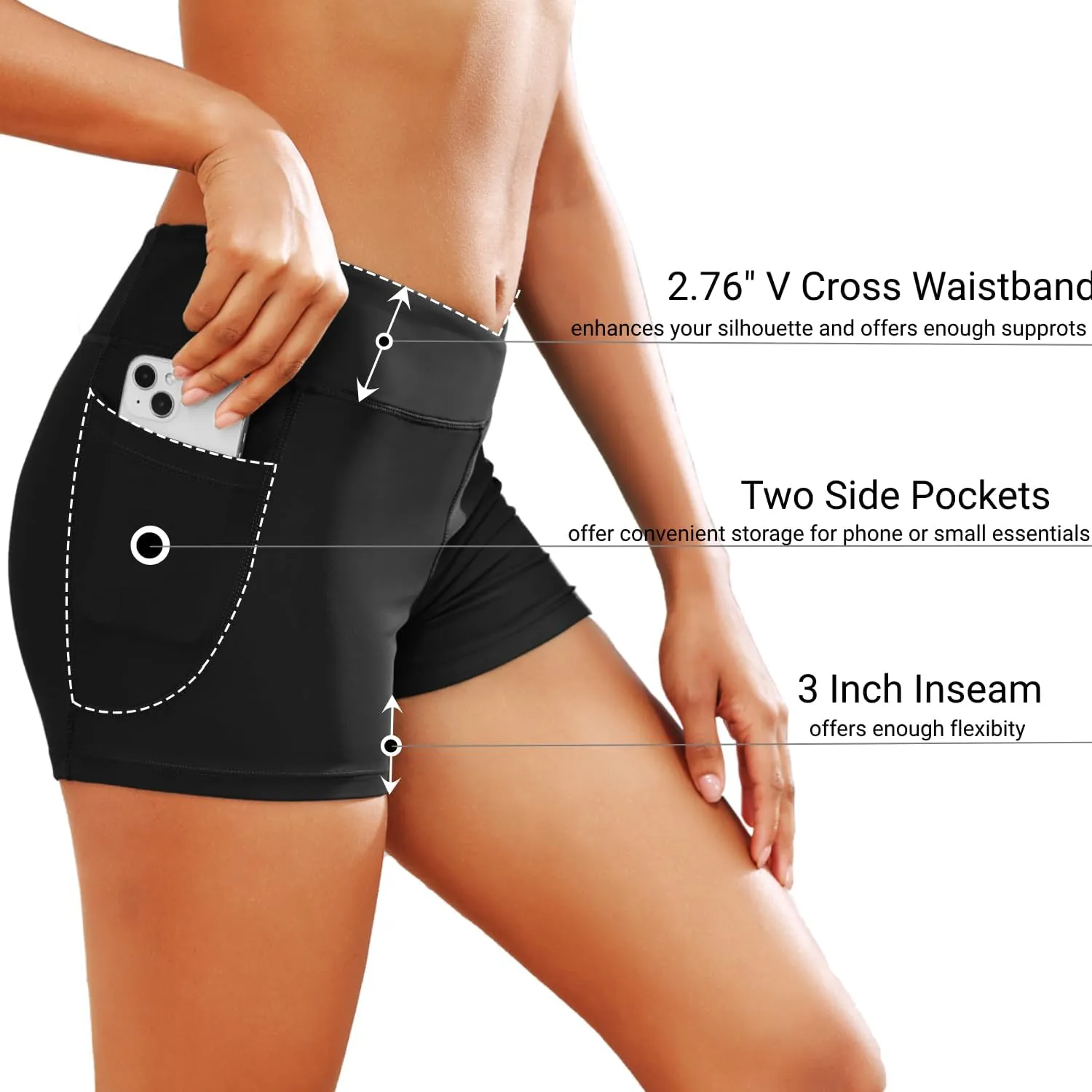 Women 3" High Waisted Swim Board Shorts V Cross Boy Shorts Swim Bathing Suit Bottoms Swimwear with Pockets
