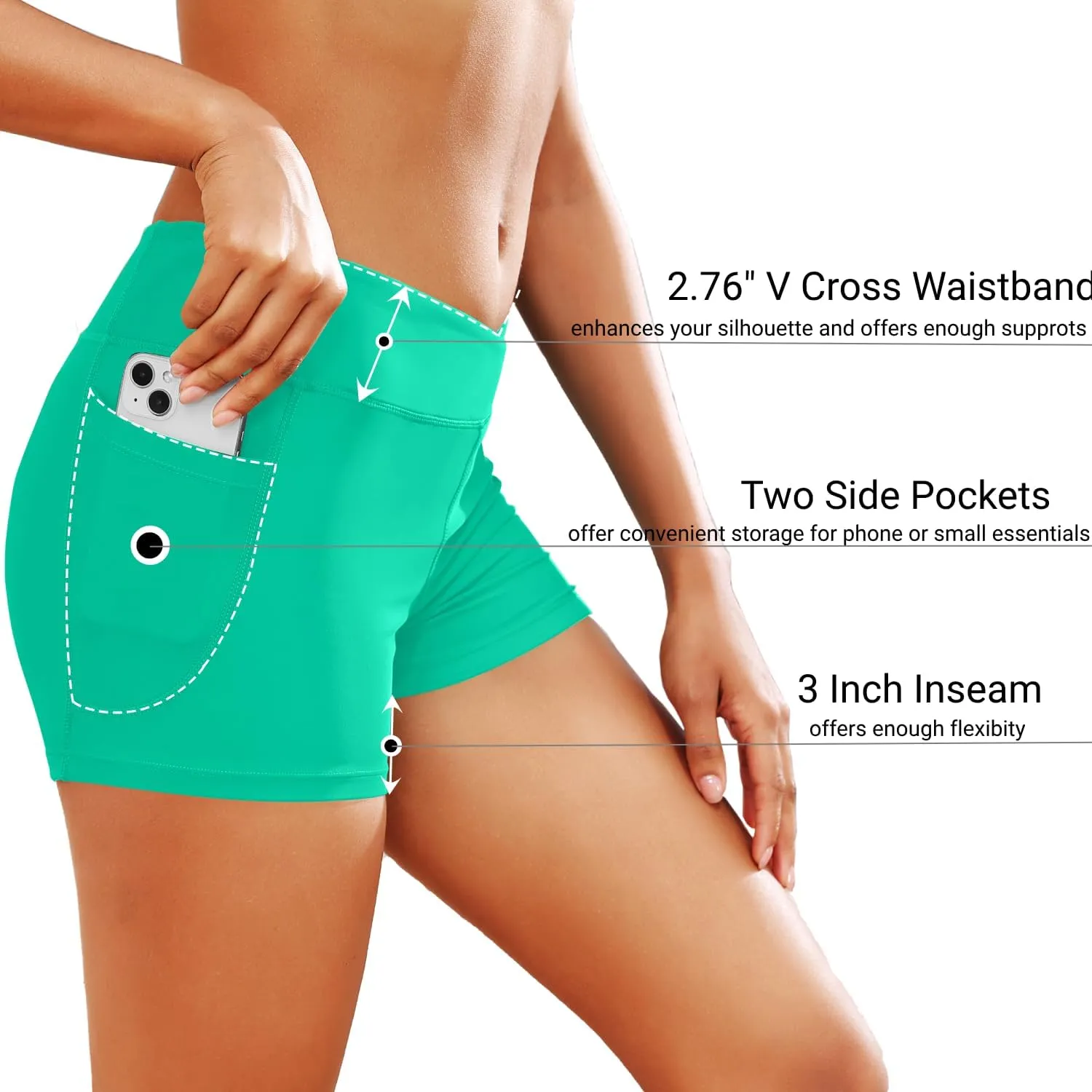 Women 3" High Waisted Swim Board Shorts V Cross Boy Shorts Swim Bathing Suit Bottoms Swimwear with Pockets