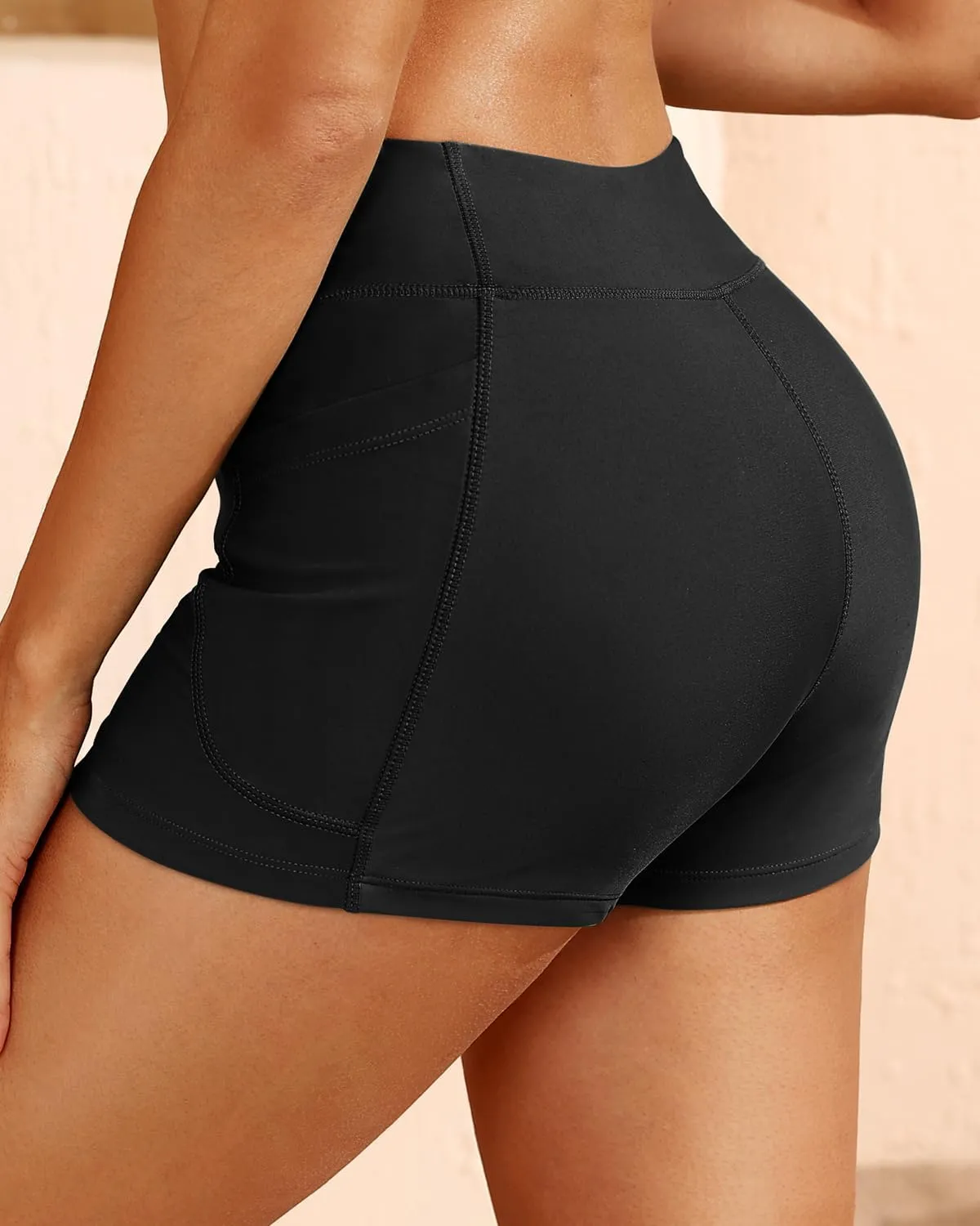 Women 3" High Waisted Swim Board Shorts V Cross Boy Shorts Swim Bathing Suit Bottoms Swimwear with Pockets