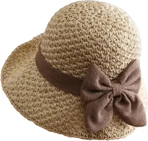 WomenS Elegant Pastoral Bow Straw Hat Retro Summer Versatile Sun Hat Dome Outdoor Outing Beach Visor