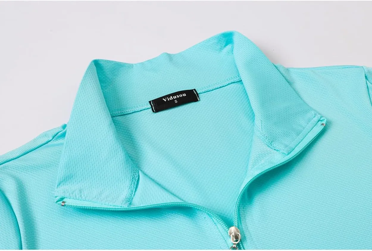 Womens Golf Shirts Long Sleeve Workout Tops Zip Up Tennis Polo Shirts