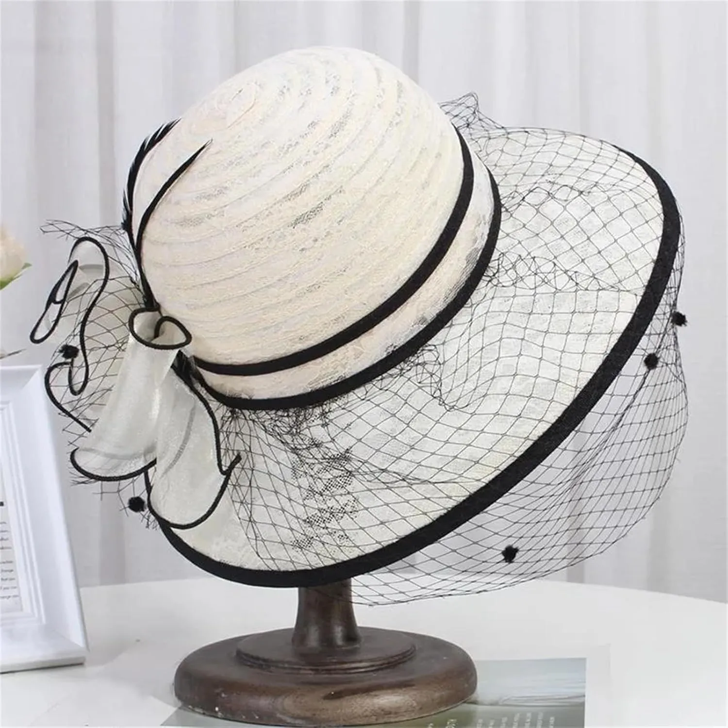 WomenS Summer Beige Lace Fascinator Hats Wide Brim Party Church Hat Elegant Wedding Fedora Ladies Sun Caps
