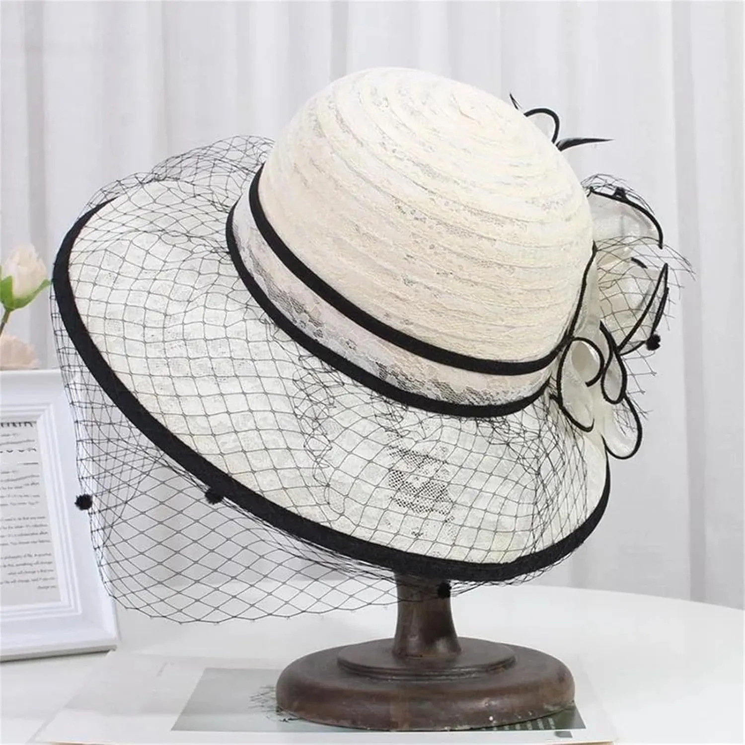 WomenS Summer Beige Lace Fascinator Hats Wide Brim Party Church Hat Elegant Wedding Fedora Ladies Sun Caps