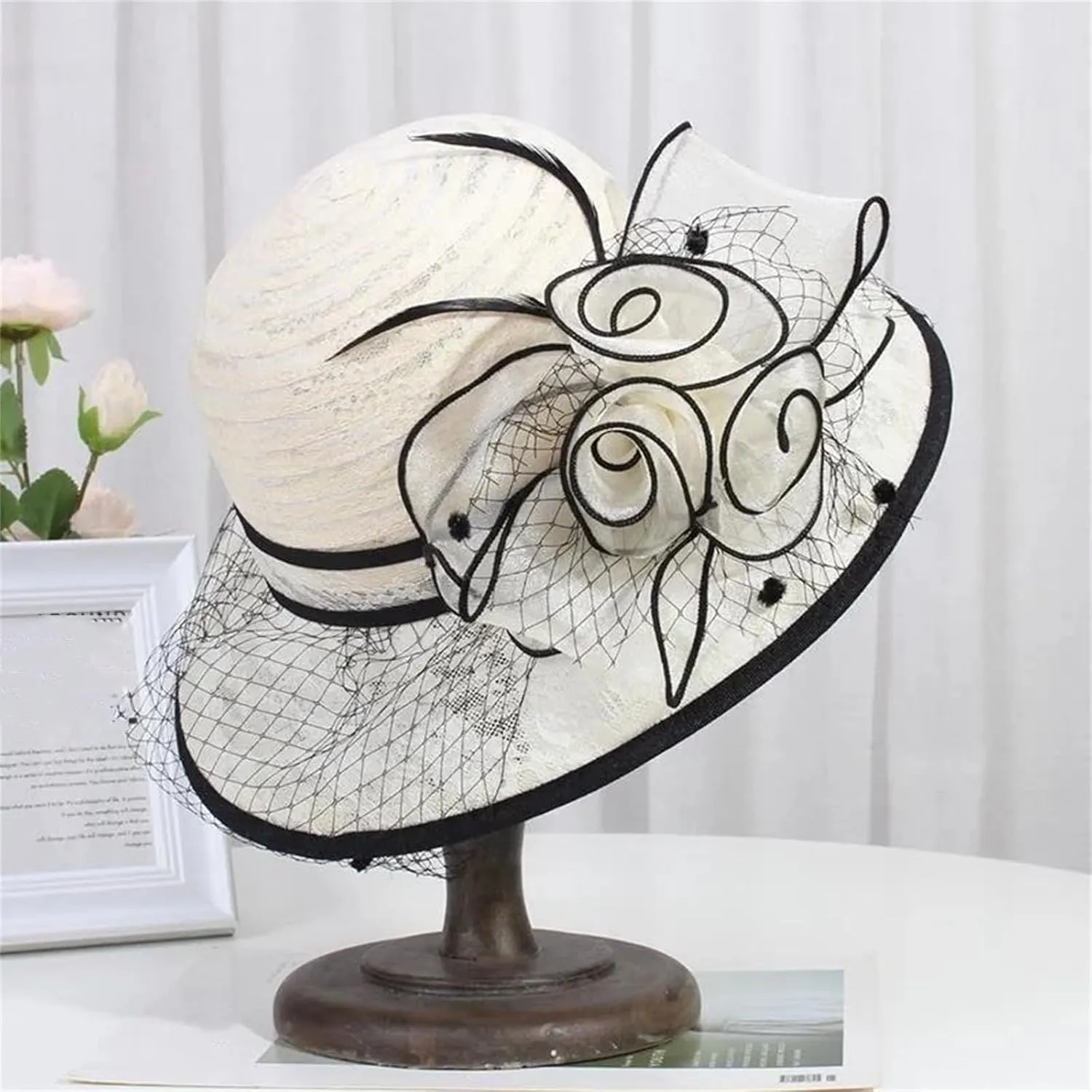 WomenS Summer Beige Lace Fascinator Hats Wide Brim Party Church Hat Elegant Wedding Fedora Ladies Sun Caps