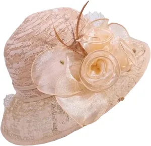 WomenS Summer Beige Lace Fascinator Hats Wide Brim Party Church Hat Elegant Wedding Fedora Ladies Sun Caps