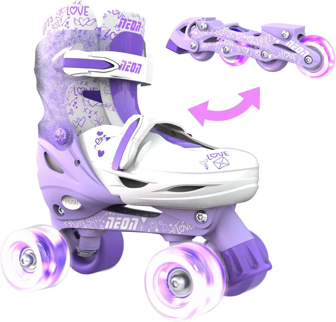 Yvolution Neon Combo Skates | 2-1 Quad and Inline Skates for Kids with LED Wheels | Adjustable Sizing (Purple, 12-2),NT09L1