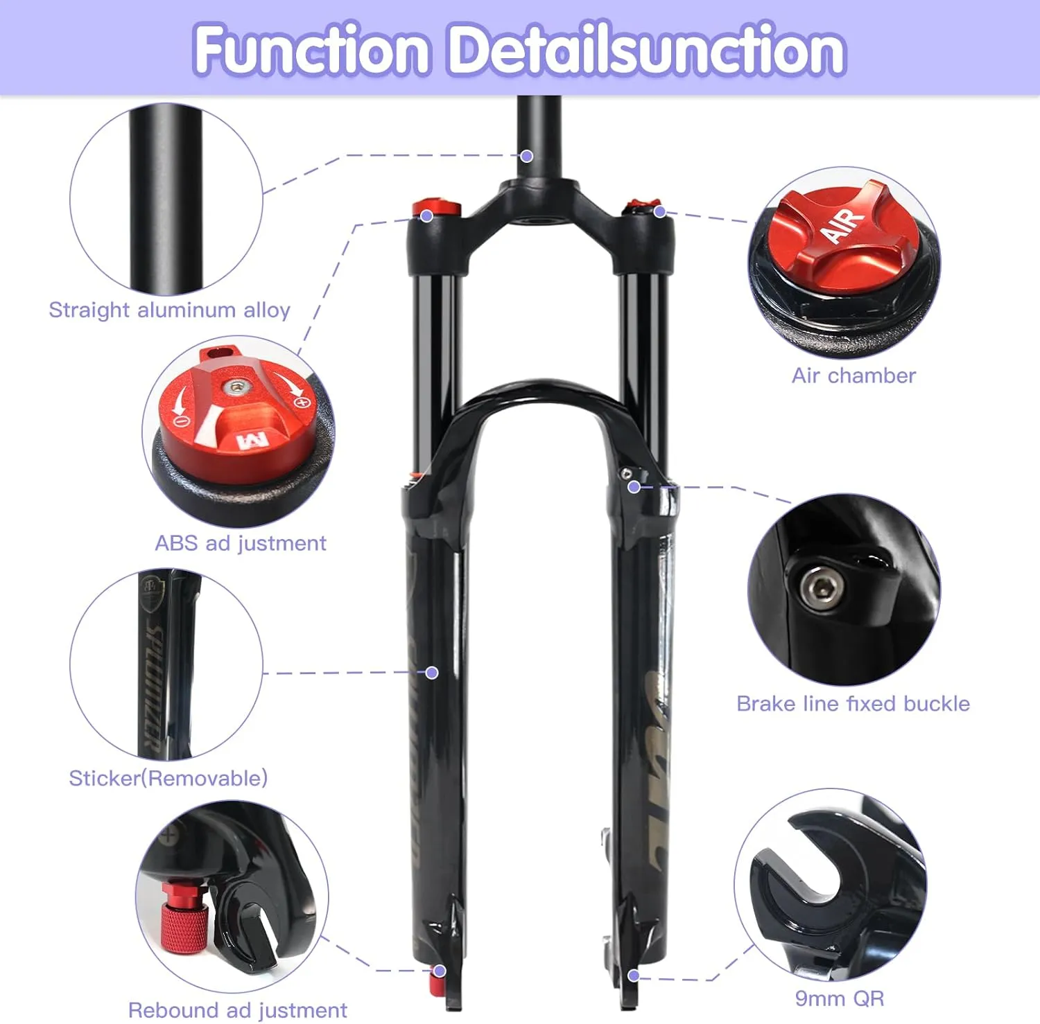 ZTZ Mountain Bike Fork,26 27.5 29 inch MTB Suspension Air Fork Rebound AdjustTravel 120mm,QR 9mm1-1/8 Straight Tube, Ultralight Mountain Bike Front Fork for XC/AM Bike